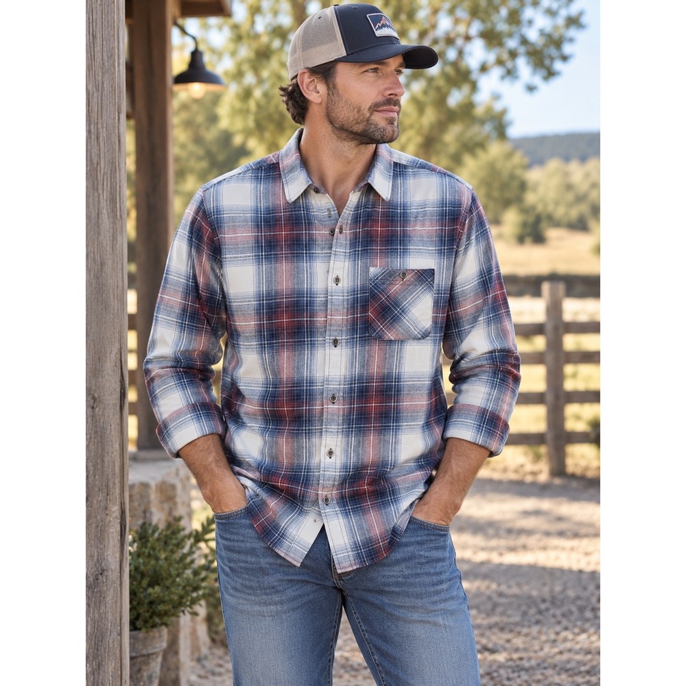 Flag & Anthem Mens XL Plaid Button Down Shirt Blue Red Cotton 100% Cotton